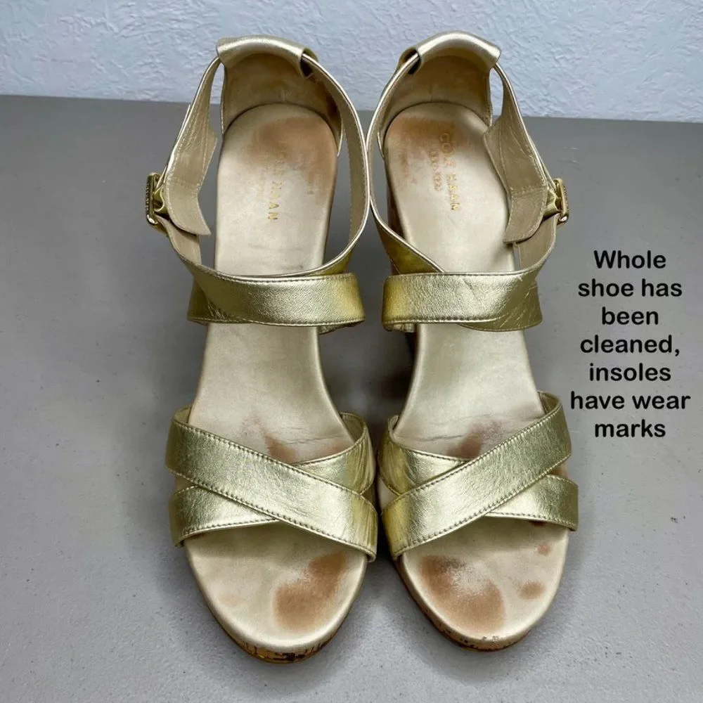 Cole Haan Womens Jullian Metallic Gold Open Toe Platform Wedge Sandal Size 10B‎